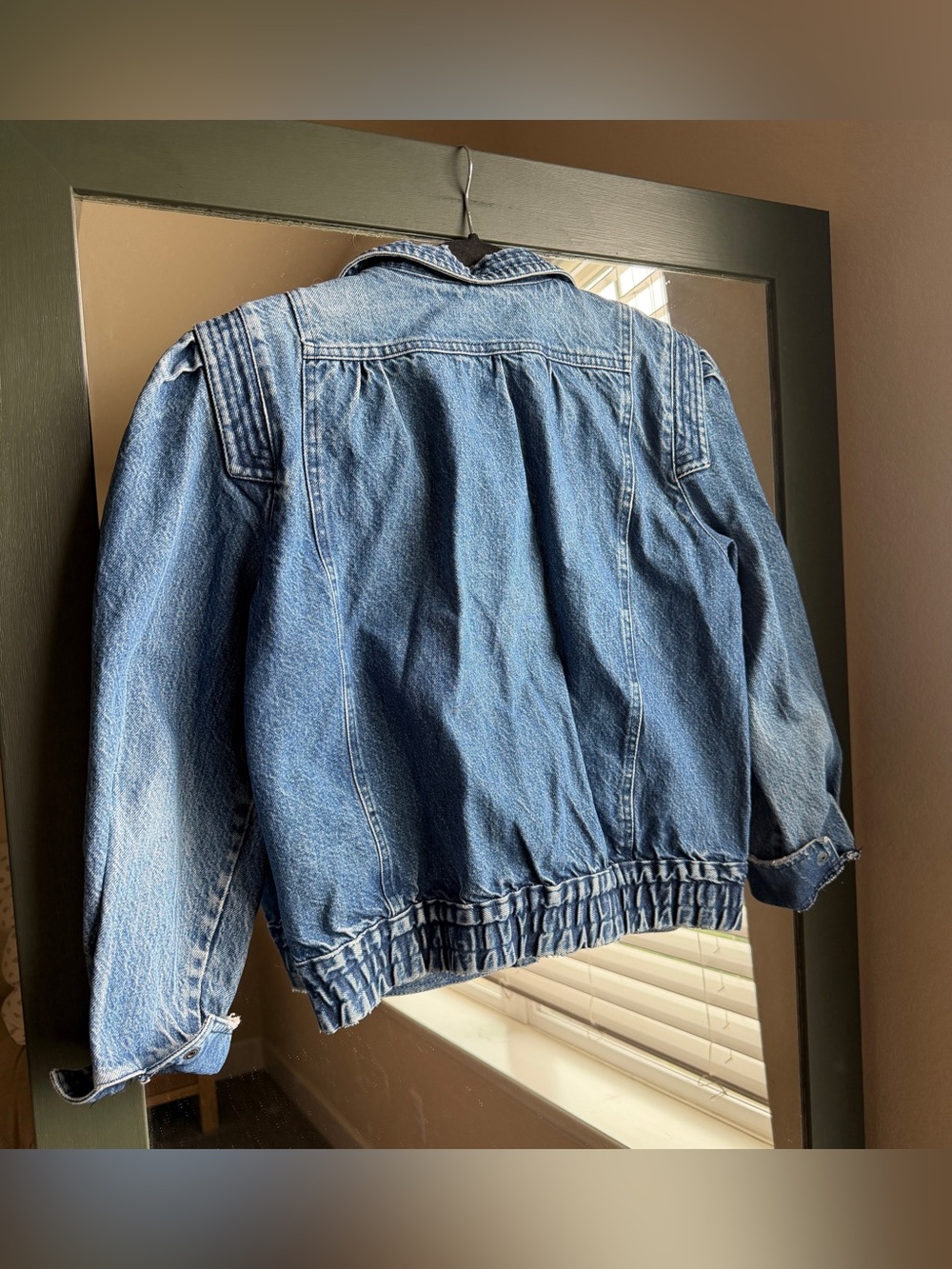 Vintage 80s Learsi Puffed Shoulder Denim Jacket M Boho Acid Wash Moto Bomber - Picture 3 of 11